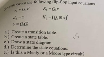 Solved 20) Given the following flip-flop input equations K = | Chegg.com