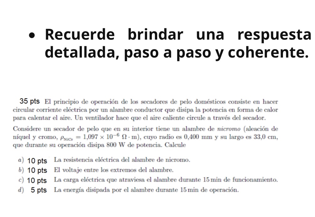 - Recuerde brindar una respuesta detallada, paso a paso y coherente. 35 pts El principio de operación de los secadores de pel