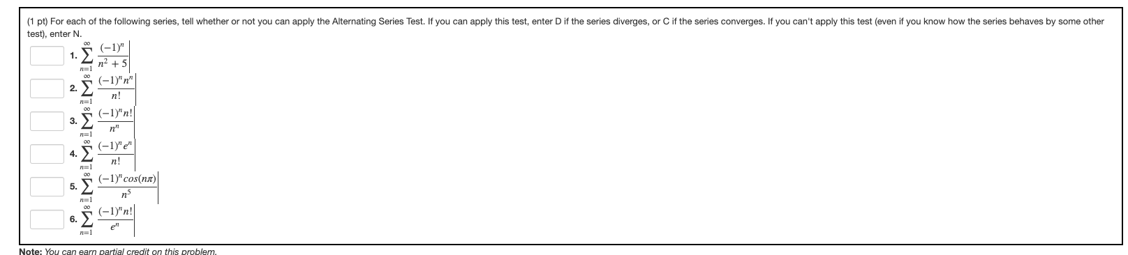 Solved (1 pt) For each of the following series, tell whether | Chegg.com
