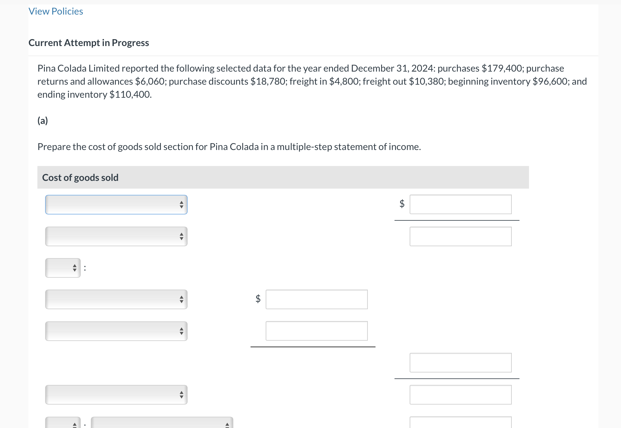 Solved Pina Colada Limited reported the following selected