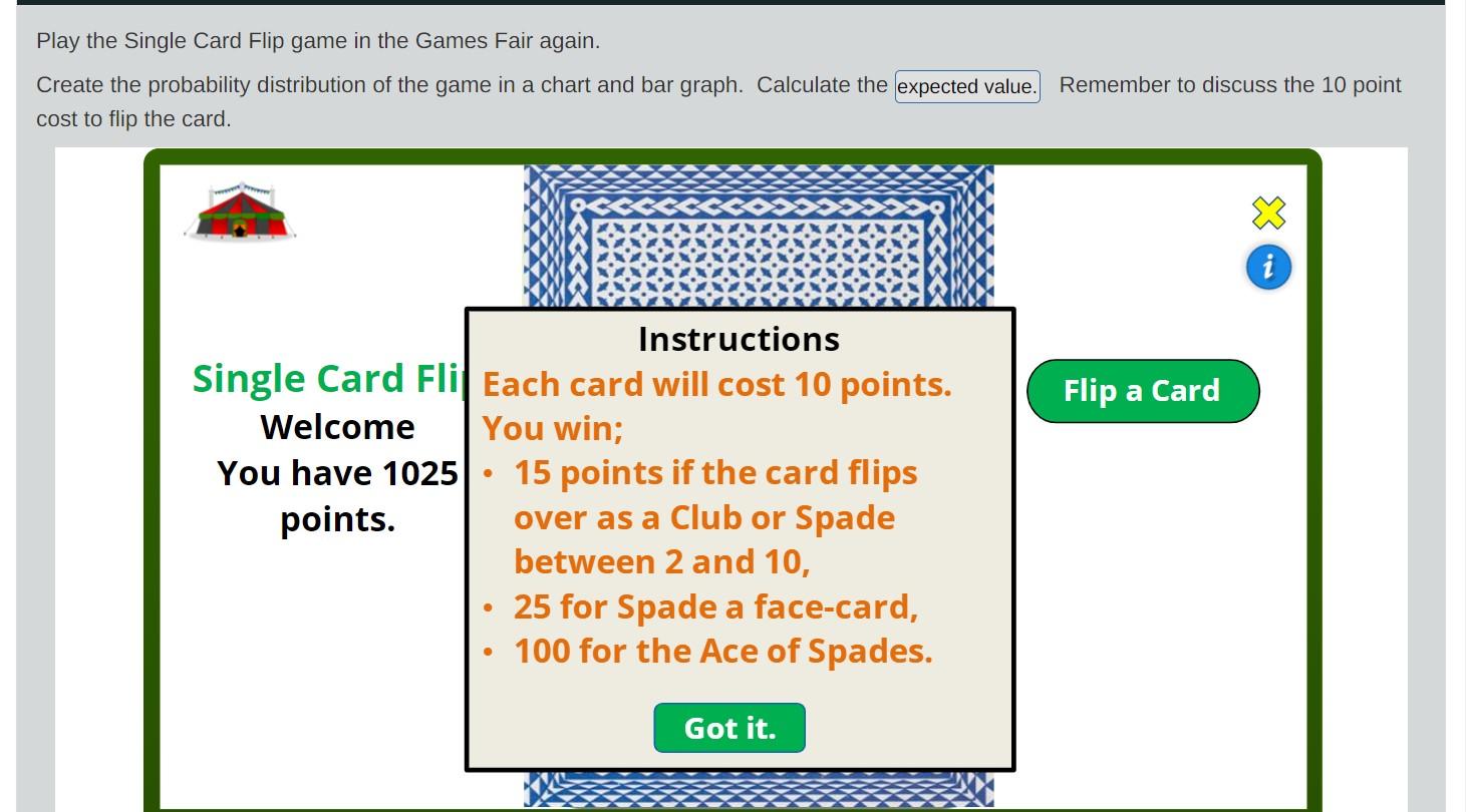 Solved Play the Single Card Flip game in the Games Fair | Chegg.com