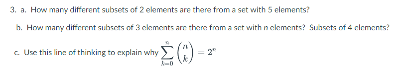 Solved 3. a. How many different subsets of 2 elements are | Chegg.com