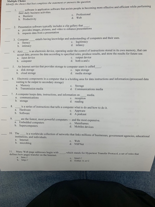 Solved Multiple Choice ldentify the choice that best | Chegg.com