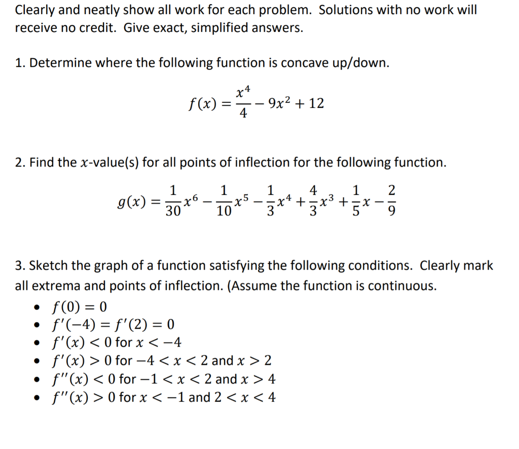 Solved Clearly and neatly show all work for each problem. | Chegg.com