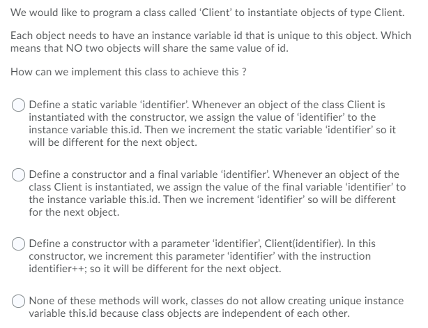 Solved We would like to program a class called 'Client' to | Chegg.com