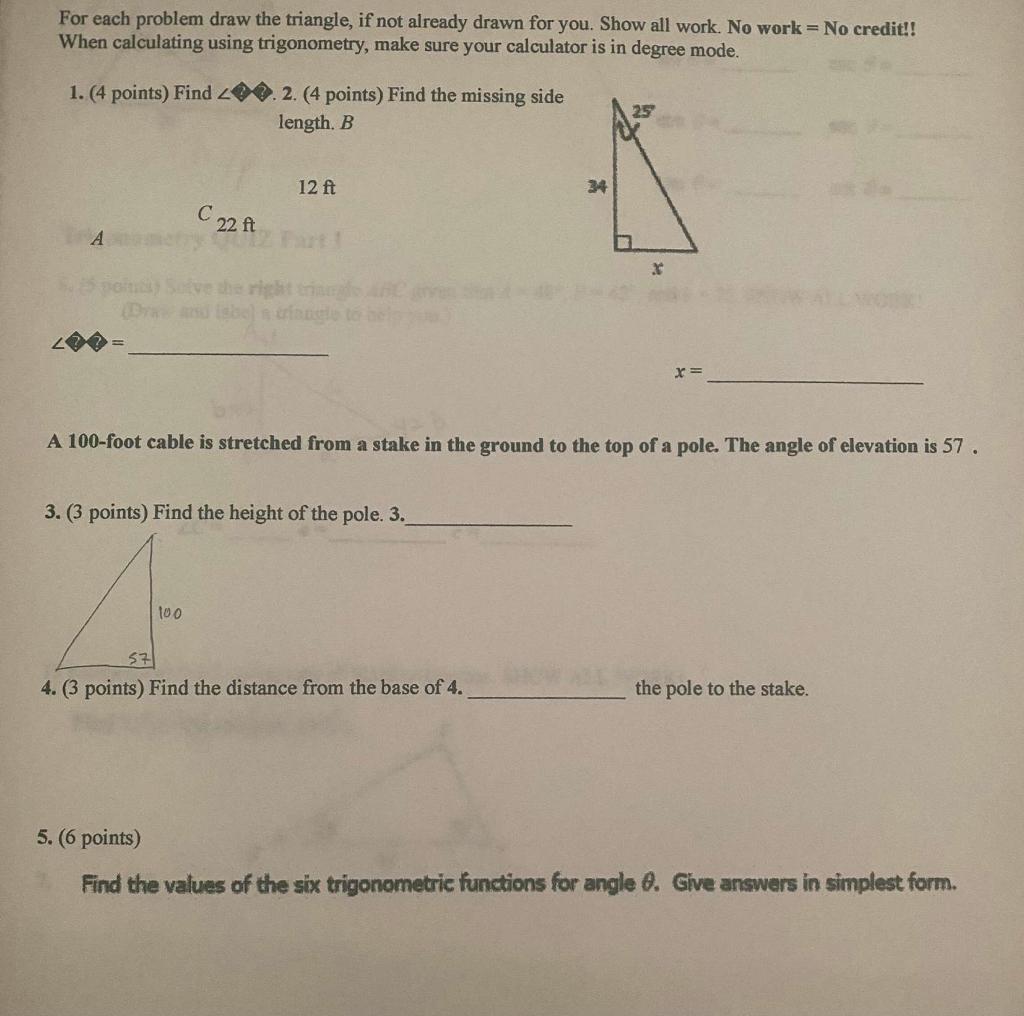 Solved For each problem draw the triangle, if not already | Chegg.com