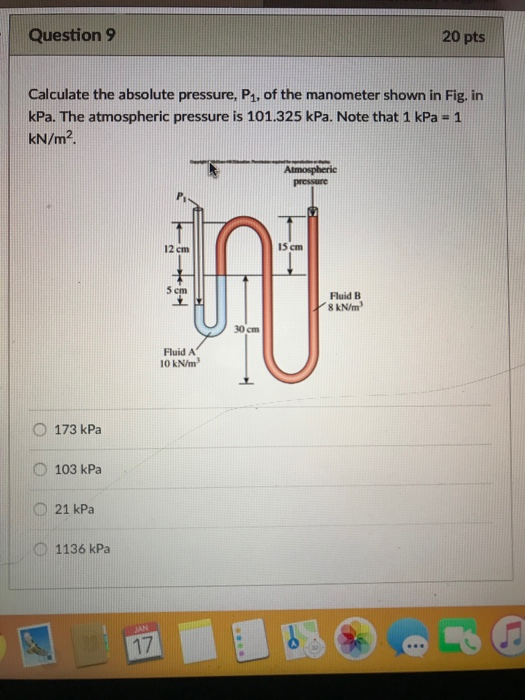 Solved Calculate The Absolute Pressure, P1, Of The