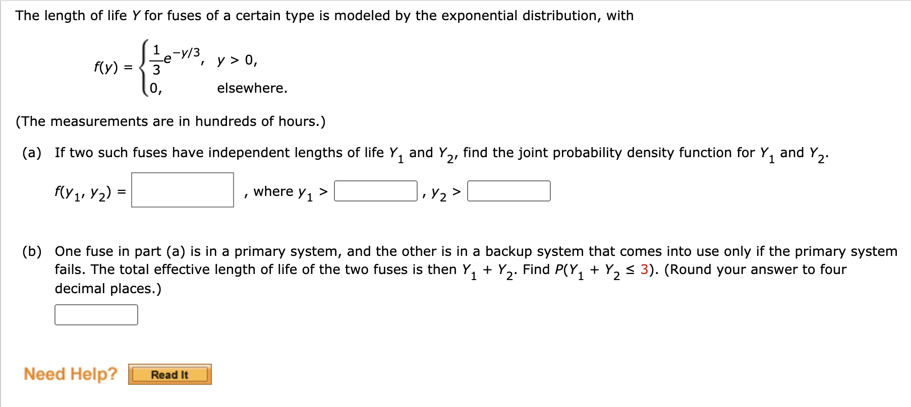 Solved The Length Of Life Y For Fuses Of A Certain Type I Chegg Com