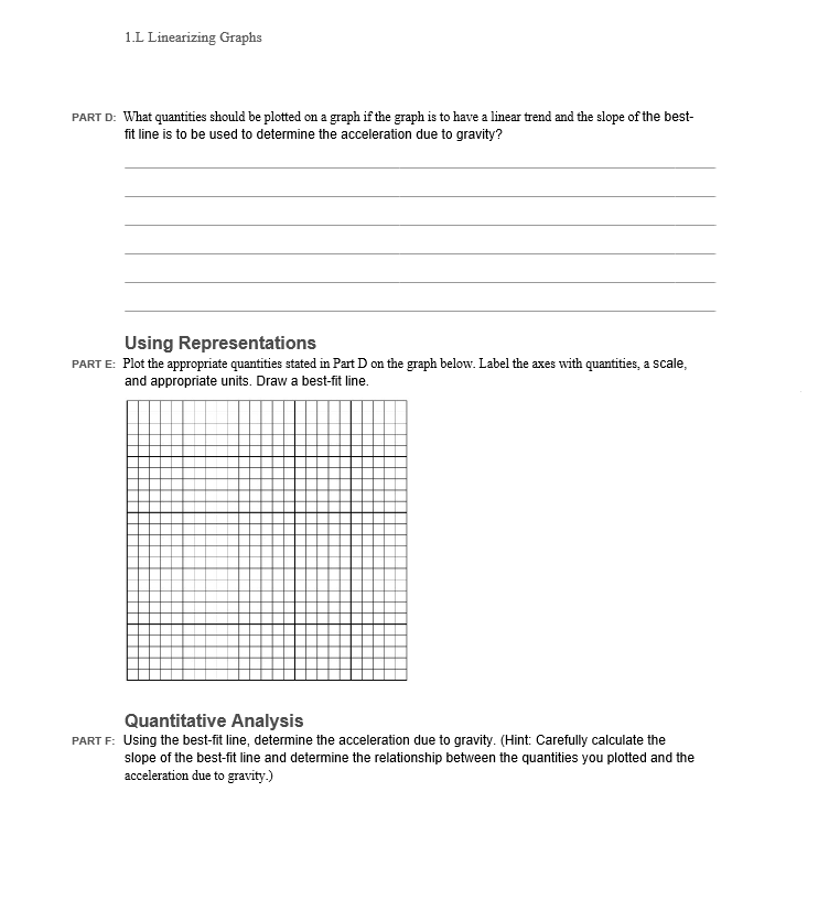 Solved UNIT 1 Kinematics 1.1 Linearizing Graphs NAME DATE