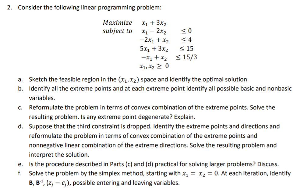 Solved 2. Consider the following linear programming problem: | Chegg.com