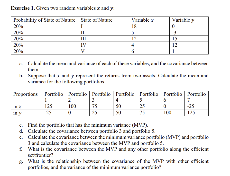 Solved Exercise 1. ﻿Given two random variables ﻿and | Chegg.com