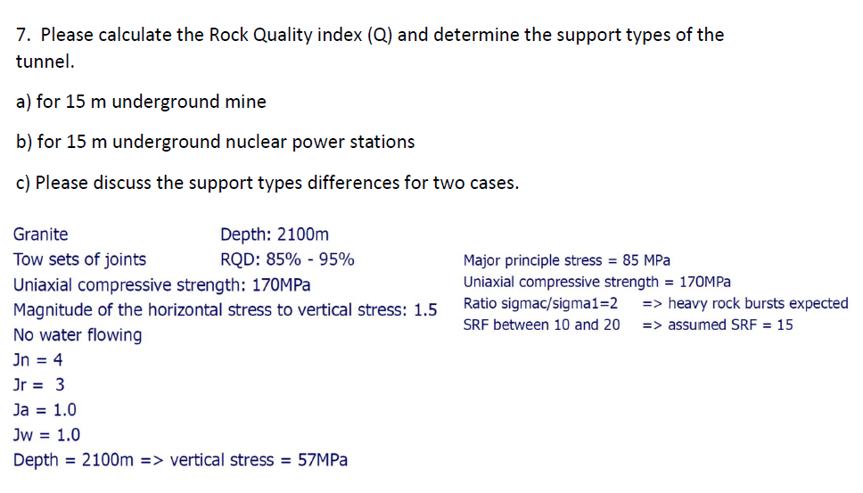 Solved 7. Please Calculate The Rock Quality Index (Q) And | Chegg.com