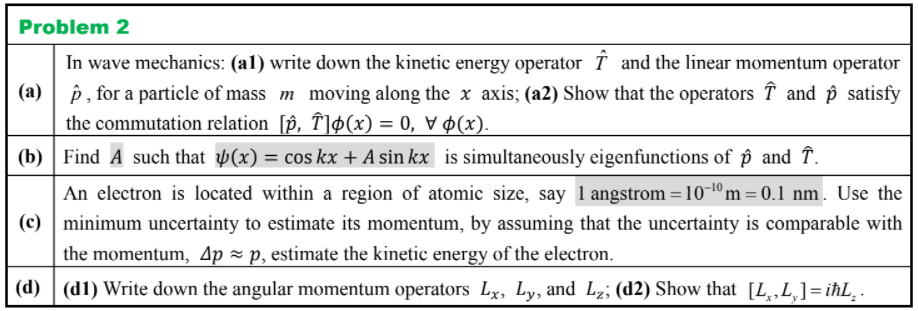 Solved Problem 2 = In Wave Mechanics: (al) Write Down The | Chegg.com