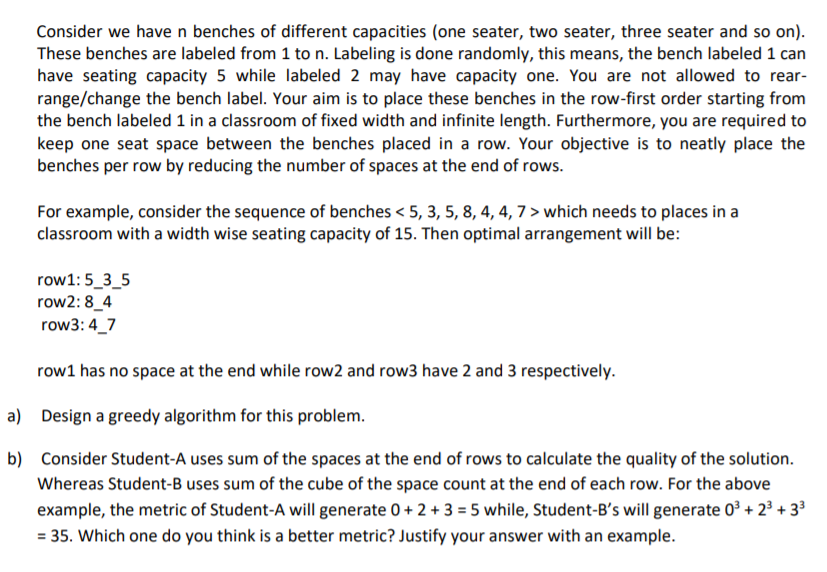 Consider we have n benches of different capacities | Chegg.com
