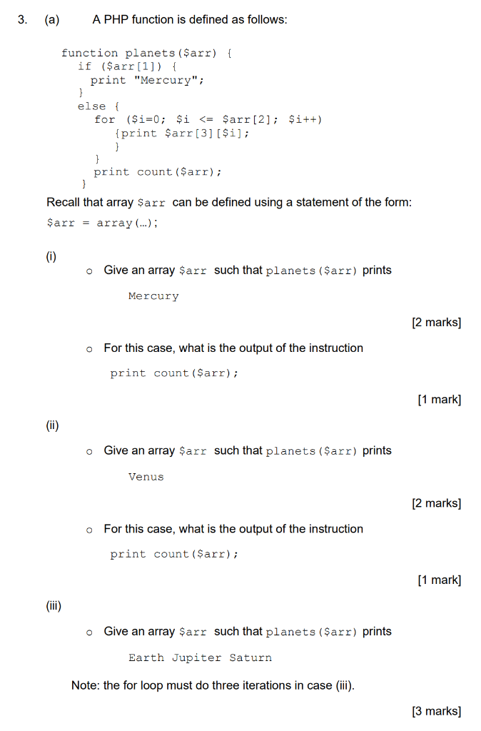 Solved 3. A PHP function is defined as follows: function | Chegg.com