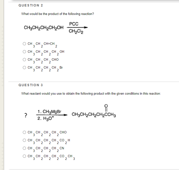 Solved 1. CH3-CH2-OH + PCC a. (CH3)2-C=N-OH 2. CH3-CHO + 2