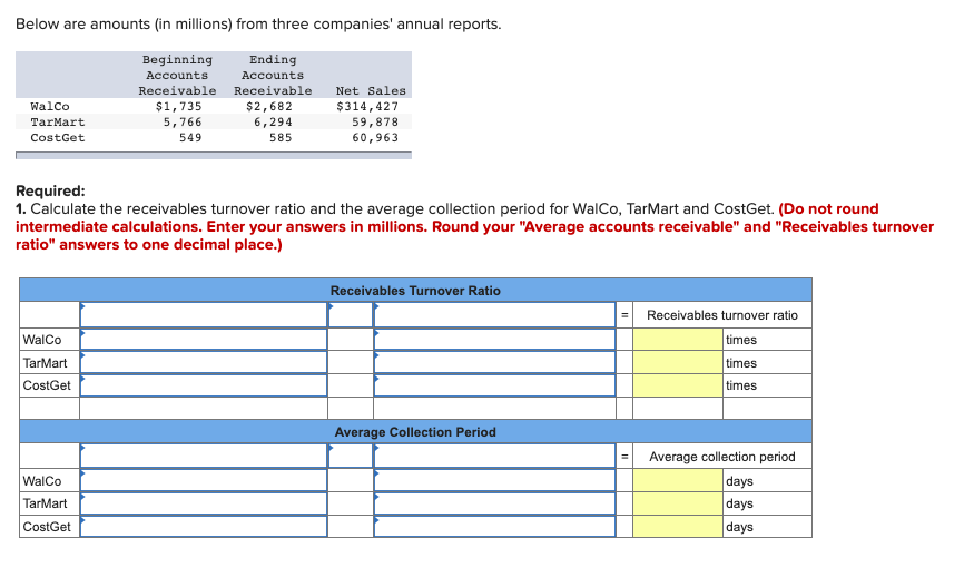 Solved Below Are Amounts (in Millions) From Three Companies' 