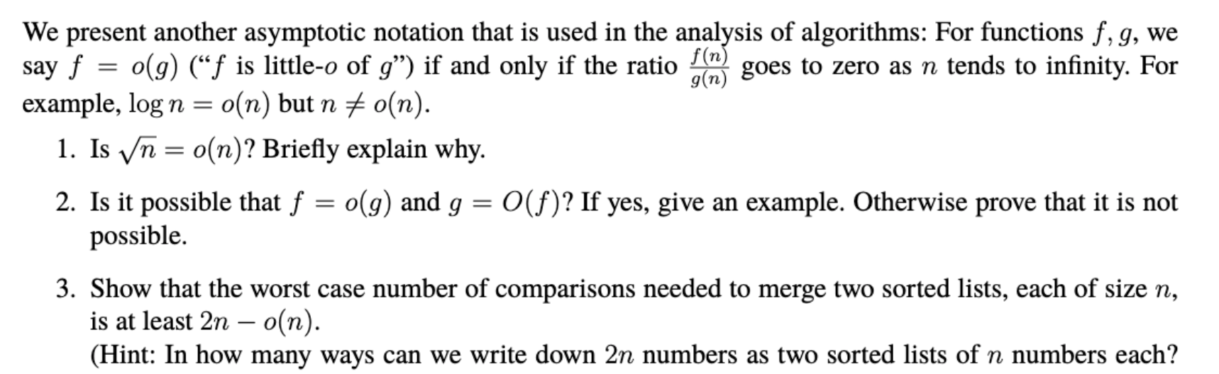 Solved We present another asymptotic notation that is used | Chegg.com