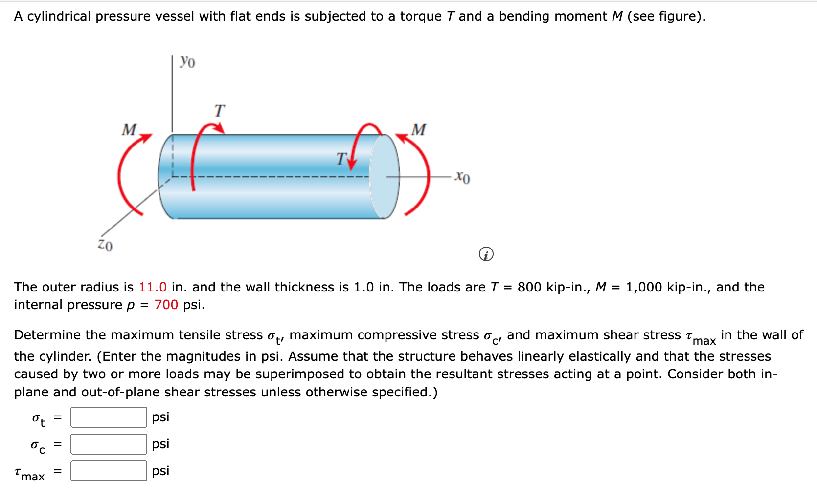 Solved A cylindrical pressure vessel with flat ends is | Chegg.com