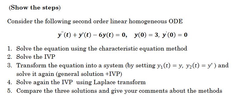 Solved Consider The Following Second Order Linear | Chegg.com