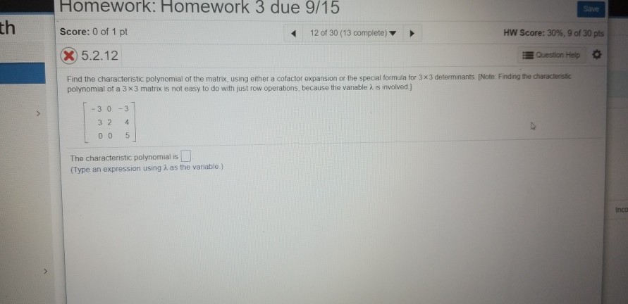 Solved Homework: Homework 3 due 9/15 Save th Score: 0 of 1 | Chegg.com