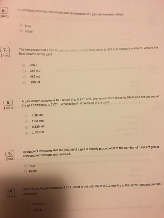 Solved At Constant Pressure, The Volume And Temperature Of A | Chegg.com