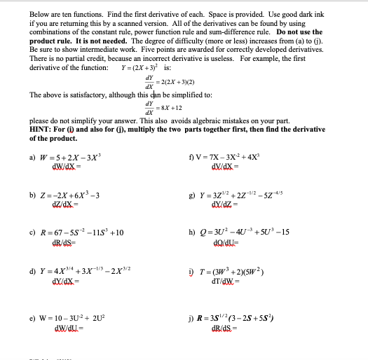 Solved Below are ten functions. Find the first derivative of | Chegg.com