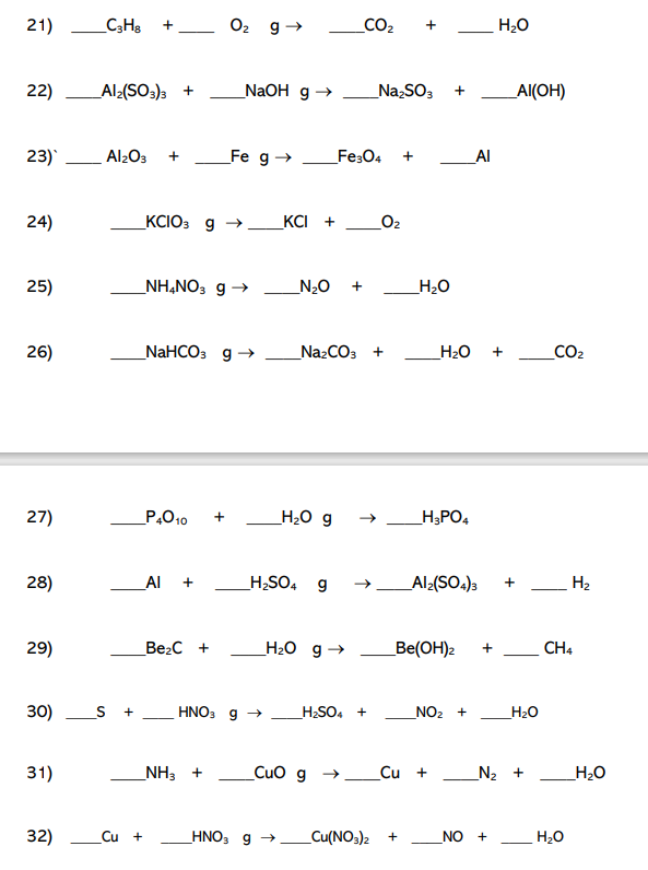 Solved 21)  C₂h₂ + O2 G → Co2 + H2o 22) Aiz(so3)3 + Naoh G → 