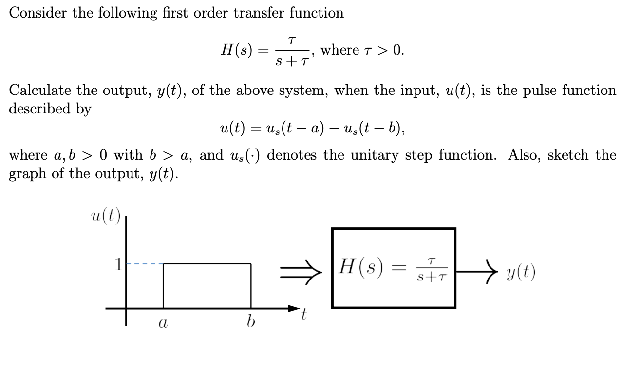 Solved Consider the following first order transfer function | Chegg.com