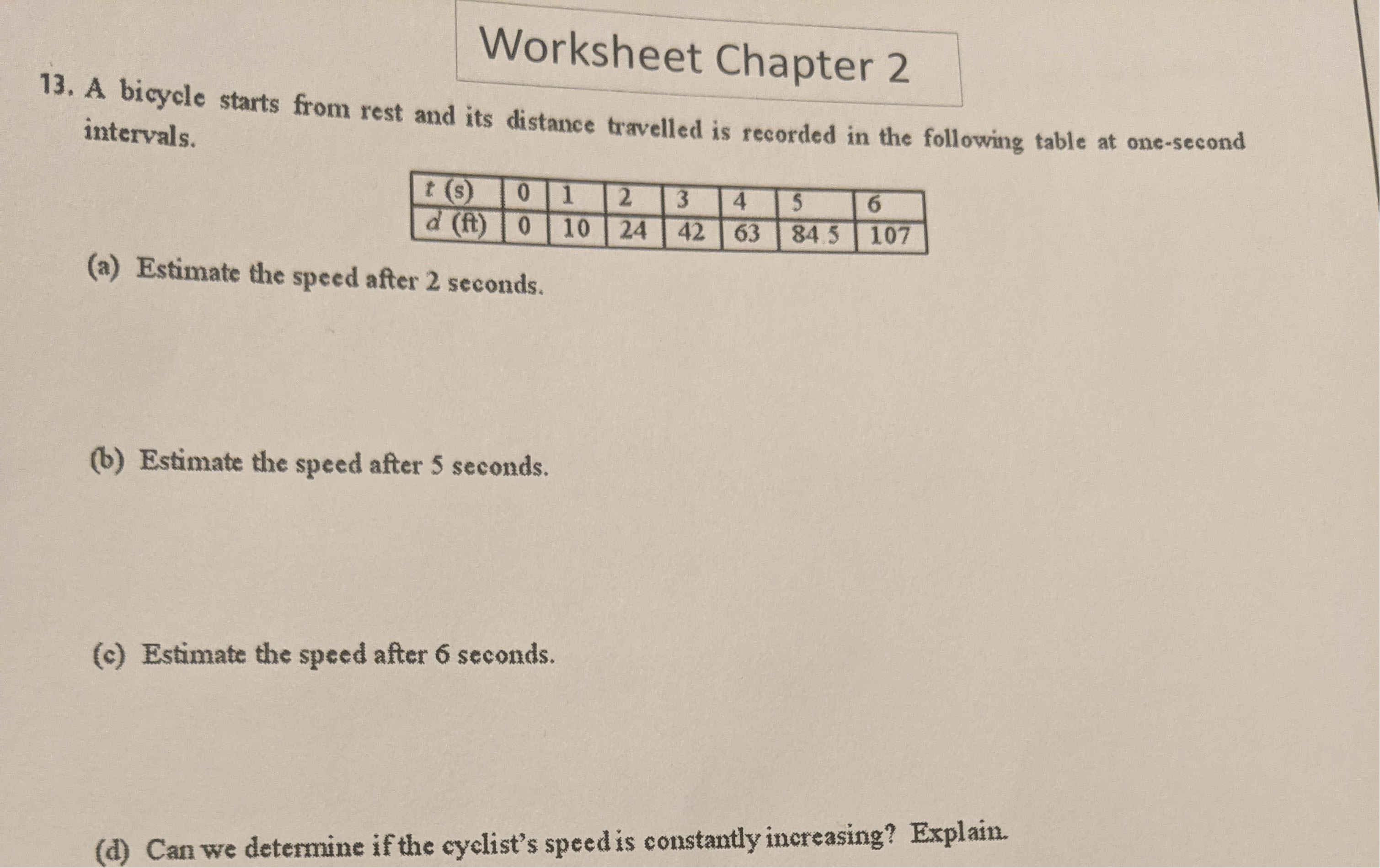 Chapter 2 Speed Worksheet