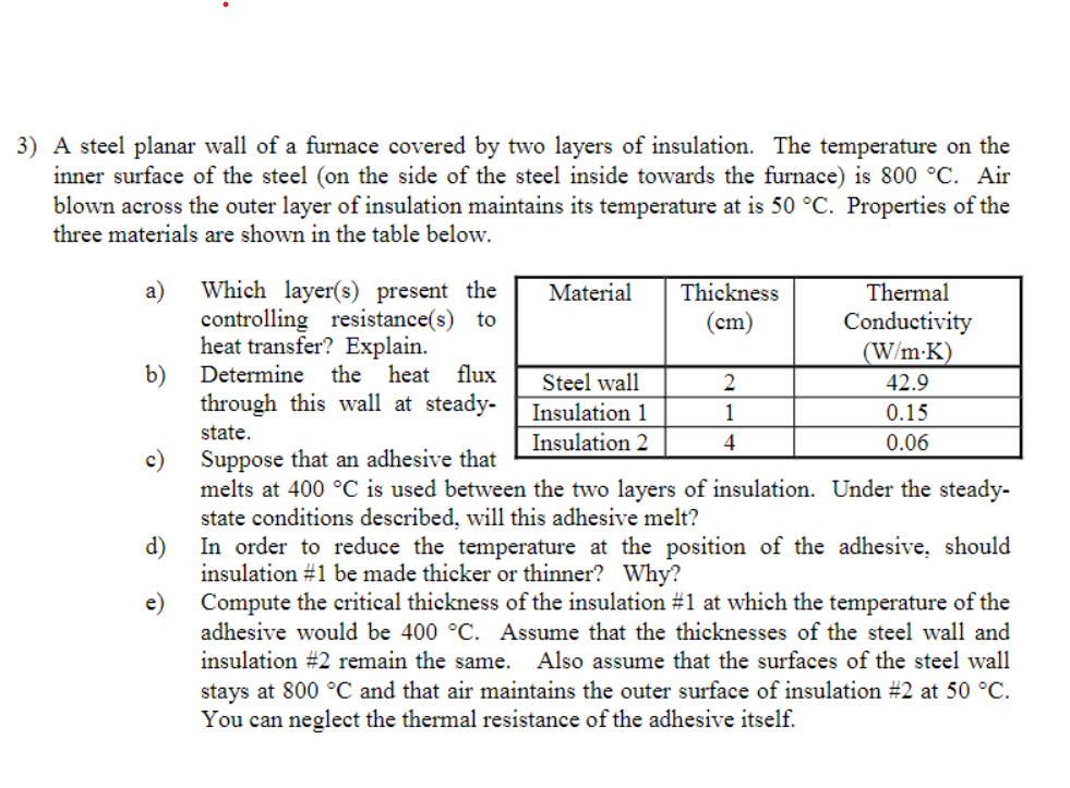 Solved 3) A steel planar wall of a furnace covered by two | Chegg.com