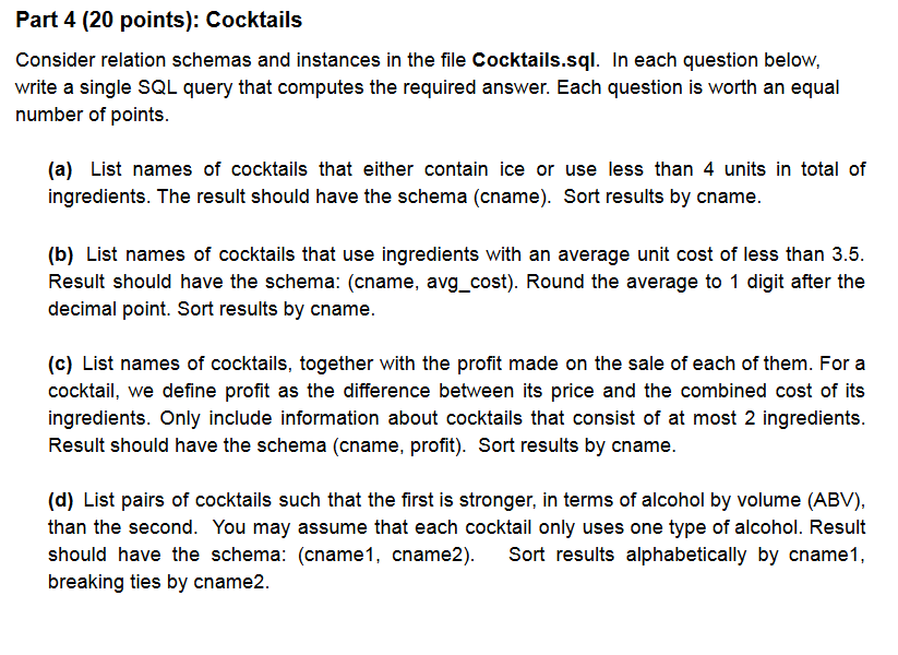Solved cocktails.sql drop table Recipes; drop table | Chegg.com