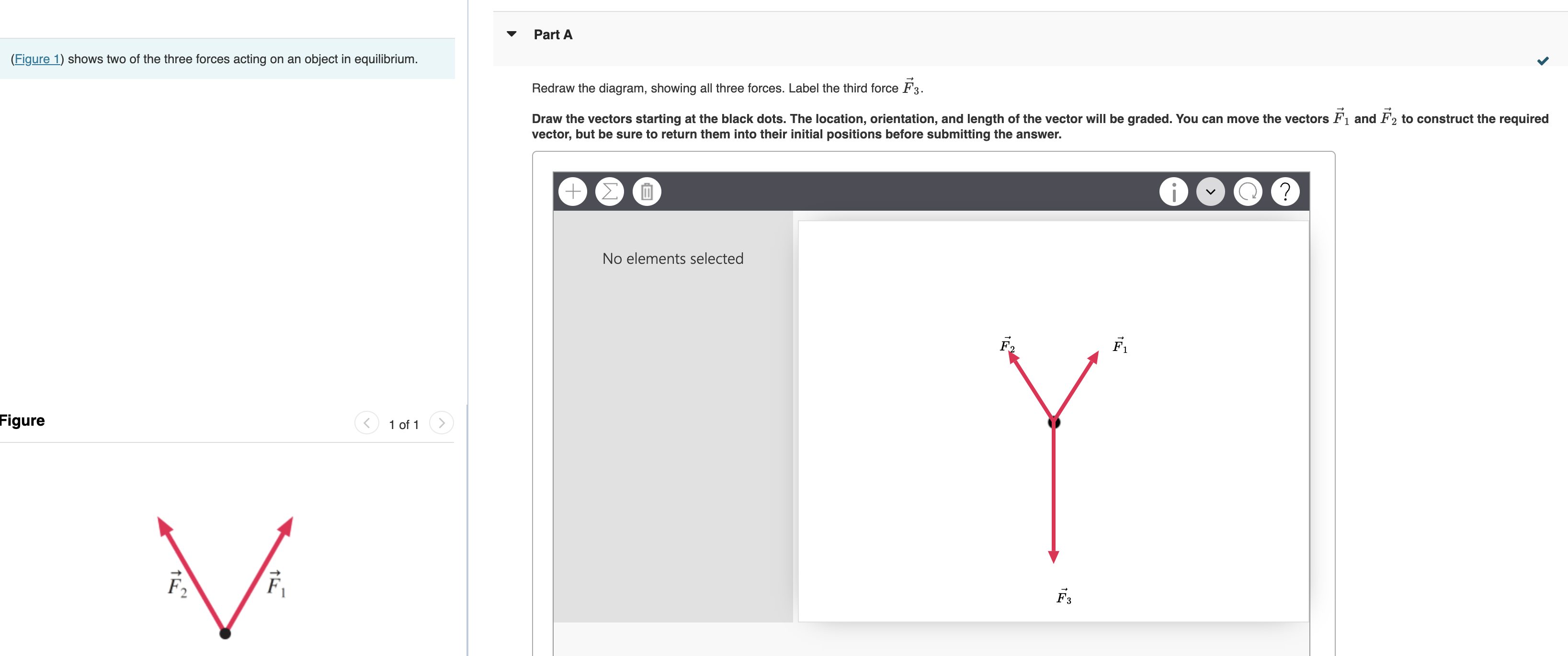 Solved (Figure 1) ﻿shows two of the three forces acting on | Chegg.com