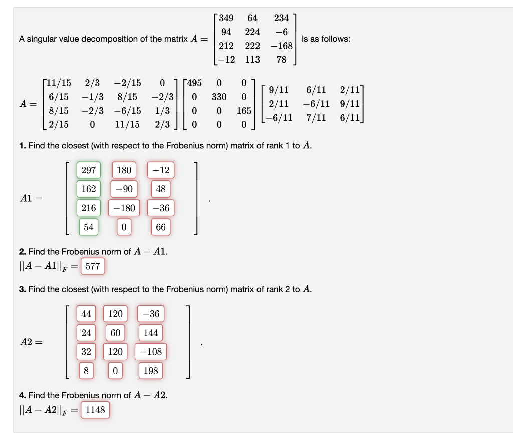 Solved A singular value decomposition of the matrix | Chegg.com