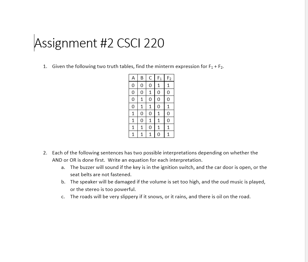 Solved Assignment #2 CSCI 220 1. Given the following two | Chegg.com