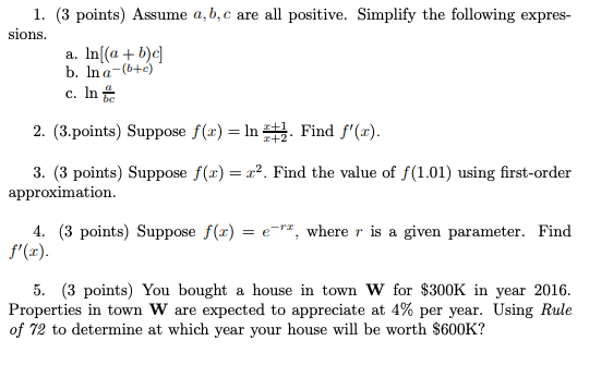 Solved 1 3 Points Assume A B C Are All Positive Sim Chegg Com