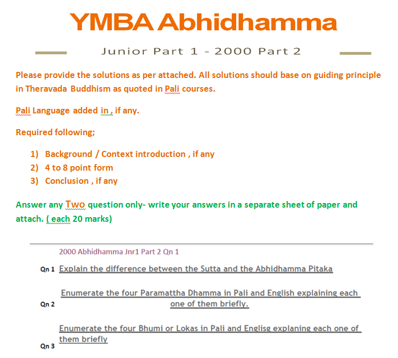 Ymba Abhidhamma Junior Part 1 2000 Part 2 Please Chegg Com