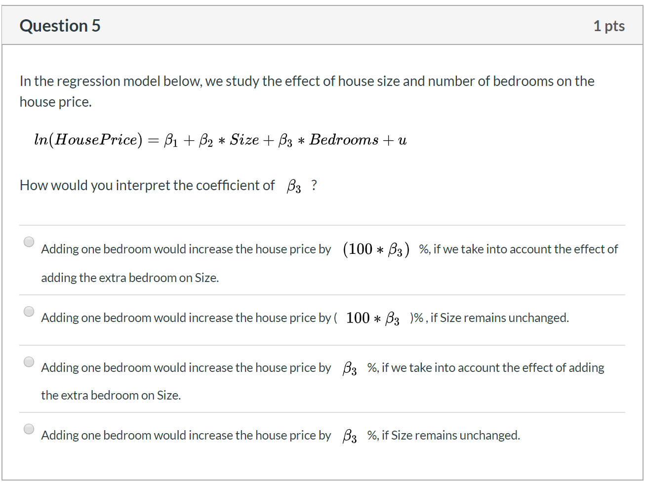 Solved Question 5 1 Pts In The Regression Model Below We