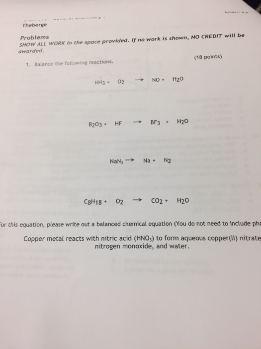 Solved Balance the following reactions. NH_3 + O_2 | Chegg.com