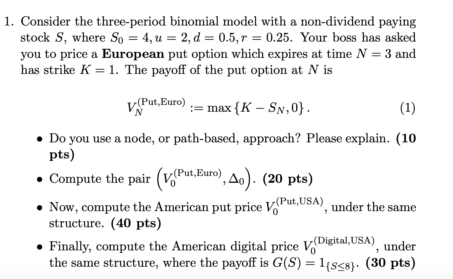 1. Consider the three-period binomial model with a | Chegg.com