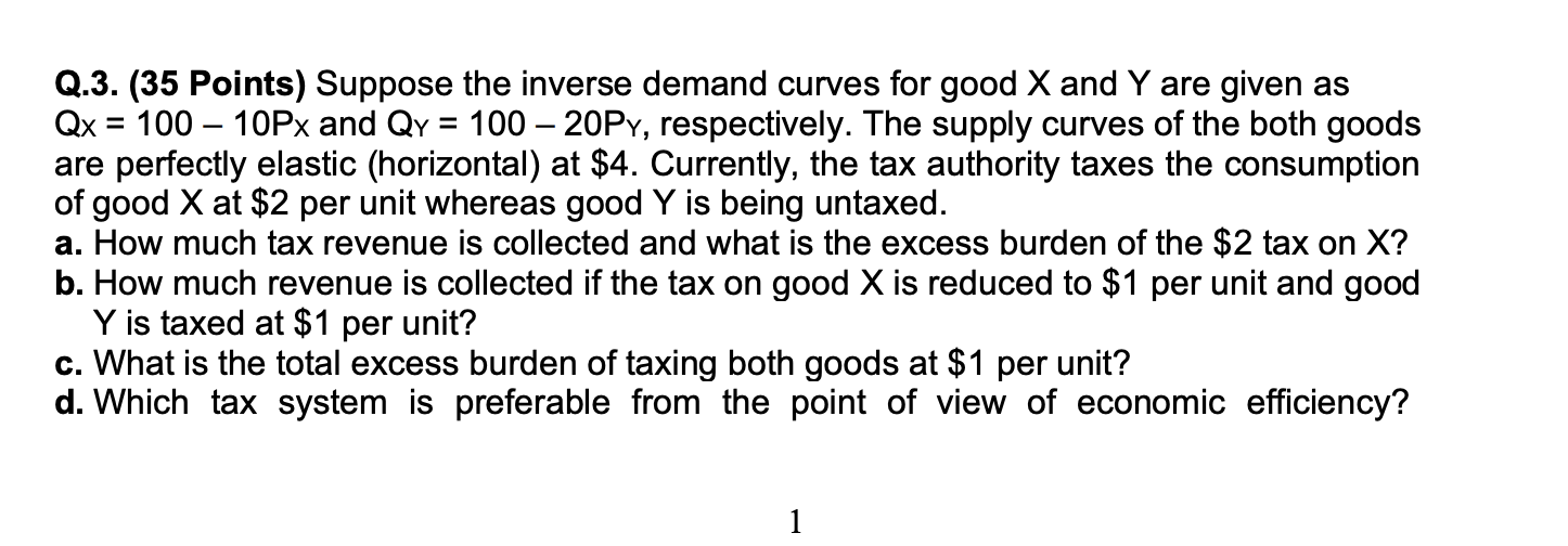 Solved Q.3. (35 Points) Suppose the inverse demand curves