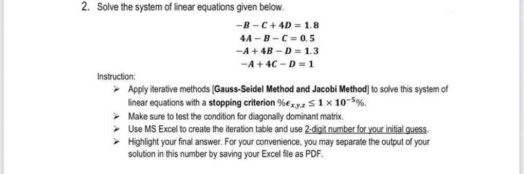 Solved 2. Solve the system of linear equations given below. | Chegg.com