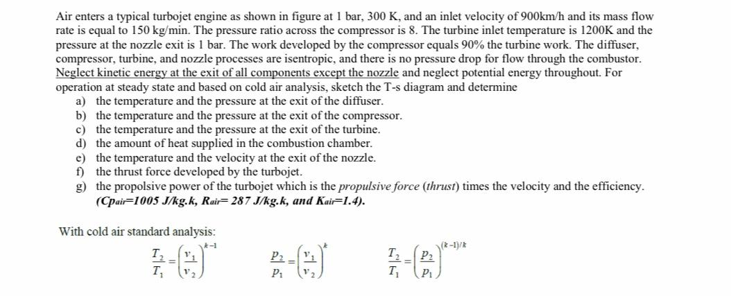 Solved Air enters a typical turbojet engine as shown in | Chegg.com
