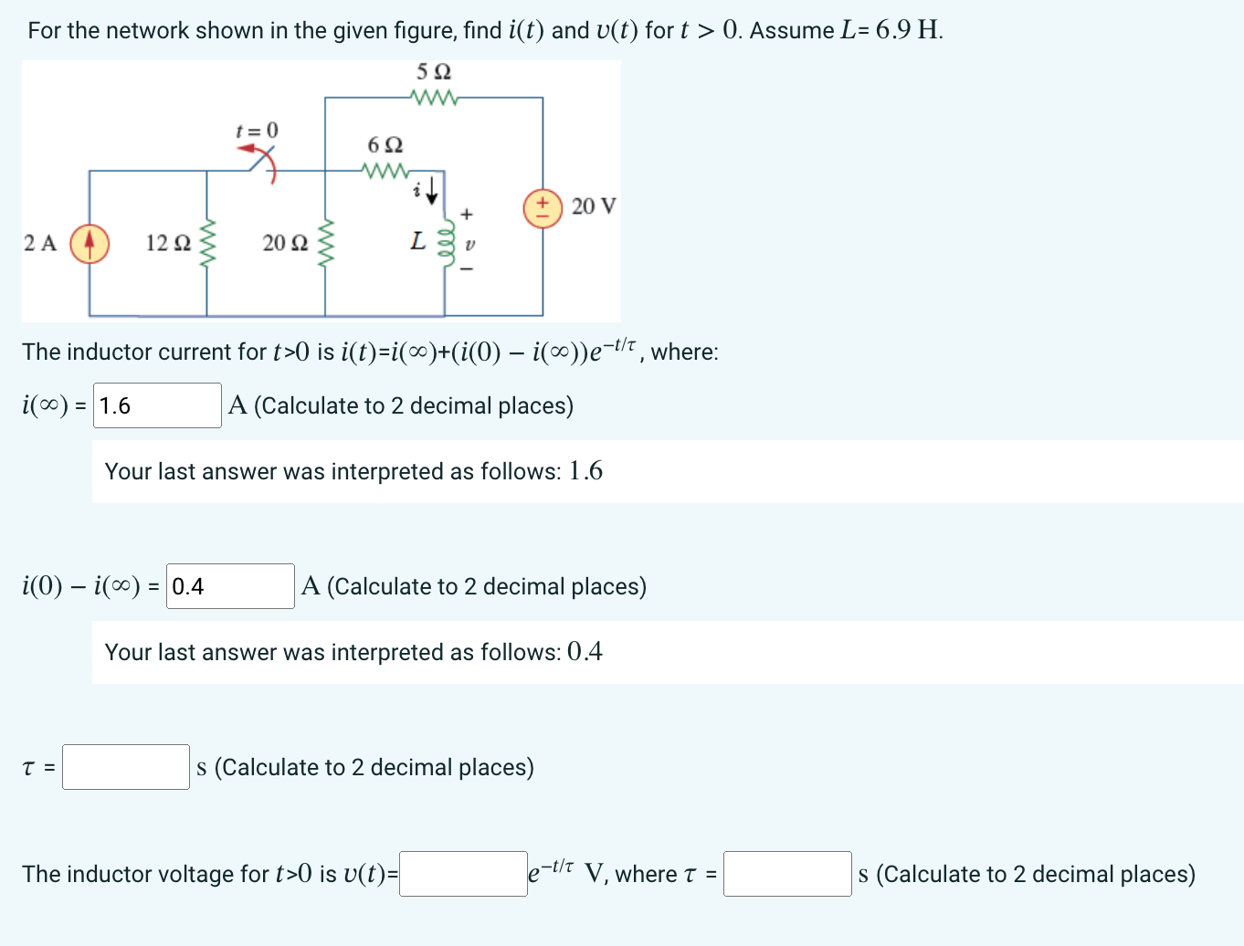 Solved For the network shown in the given figure, find i(t) | Chegg.com