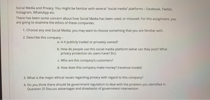 Solved Social Media and Privacy. You might be familiar with | Chegg.com