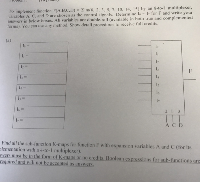 Solved To Implement Function F(A, B, C, D) = Sigma M(0. 2.3, | Chegg.com