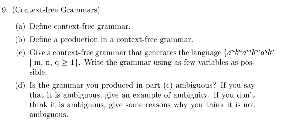 Solved 9. (Context-free Grammars) (a) Define Context-free | Chegg.com