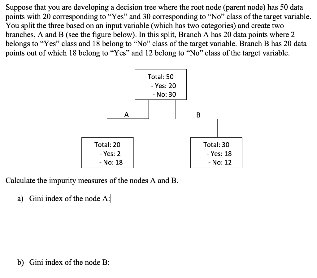 Solved Suppose that you are developing a decision tree where | Chegg.com image.