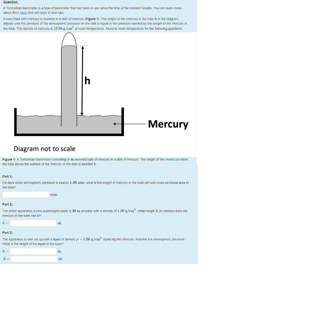 Solved Question A Torricellian barometer is a type of