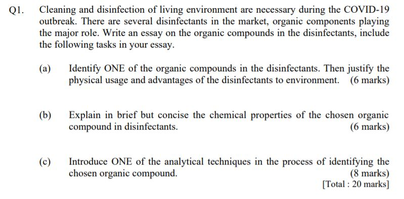 Solved Q1. Cleaning and disinfection of living environment | Chegg.com